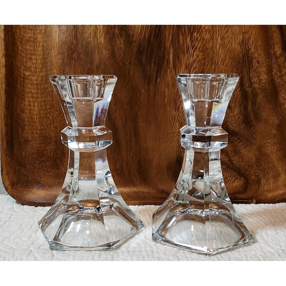 2 Towle 24% lead crystal single-light candlestick holders. Made In Austria 5"